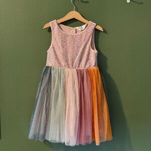 H&M Girls Dress - Pastel Rainbow Sequin and Toole